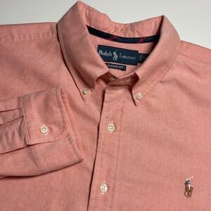 Ralph Lauren Classic Fit Oxford Mens XL Peach Salmon Long Sleeve Button Down
